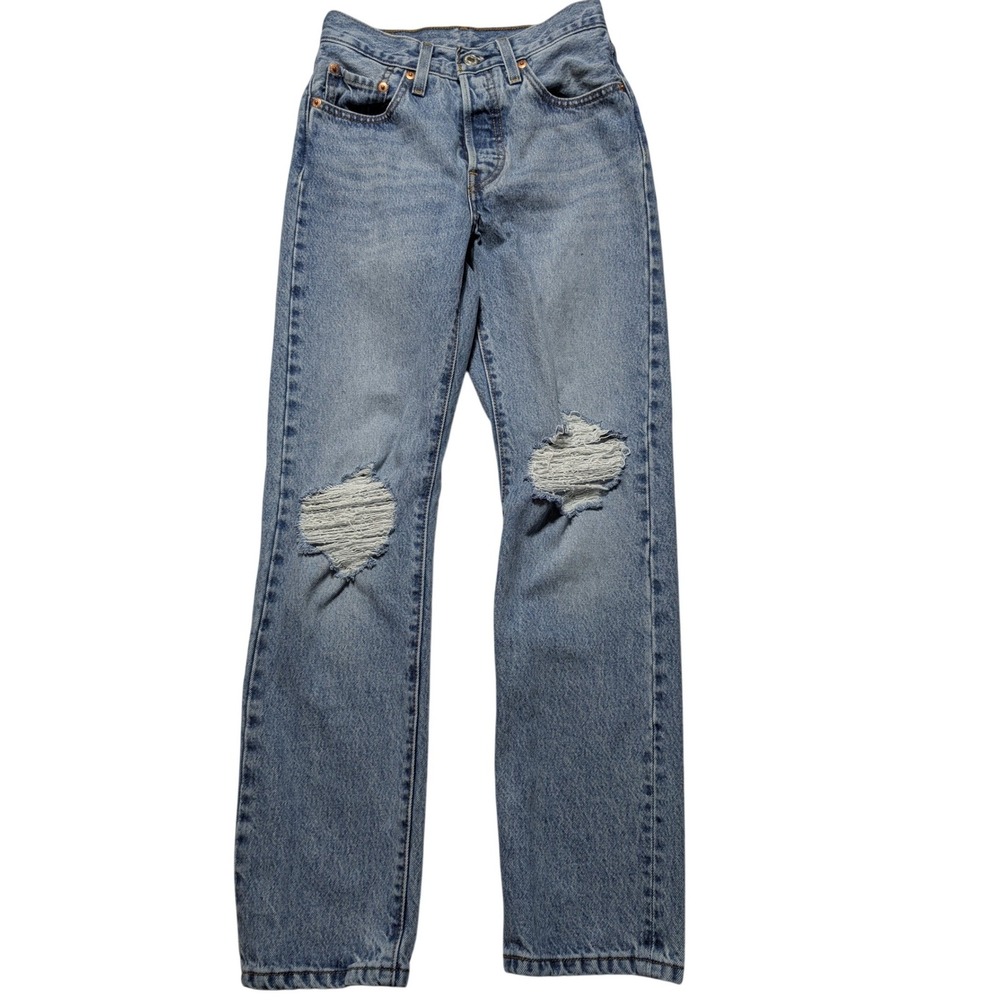 Levis‎ 501 Original Fit Jeans Womens 24x30 Light Wash Distressed Ripped